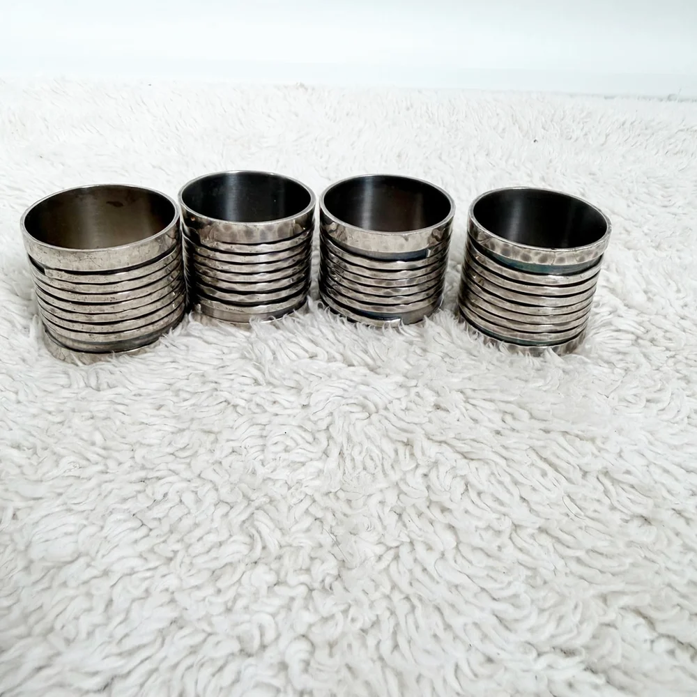 Vintage Silver Tone Napkin Rings Set of 4 Gothic Viking Medieval Hammered Metal